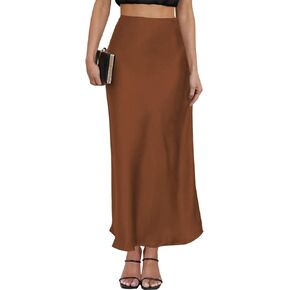 Women's Leopard Print Satin Maxi Skirt High Waisted Elastic Waistband Silk A-Line Casual Party 2024 Summer Long Skirts