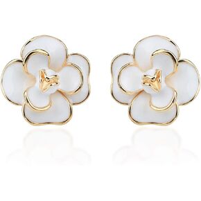 Classic Enamel Camellia Clip Earrings Elegant Flower Hypoallergenic Non Pierced Earrings 925 Silver Stud Earrings for Women Bridal