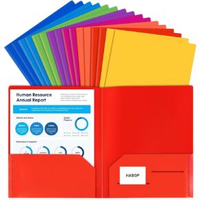 Habgp Plastic Folders with Pockets, 8 Pcs Heavy Duty Pocket Folders for Documents, Folders with 4 Pockets Sturdy Folders for School, Office, Business, 8 Assorted Colors