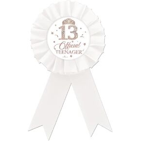 Happy 13th Birthday Tinplate Badge Pin, Official Teenager Birthday Button Pin, Rose Gold Crown Happy Birthday White Rosette Badge Pin for Girl, Brooch Buttons for Thirteen Birthday Party