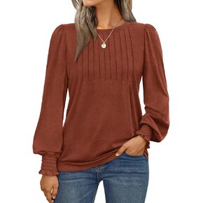 AUTOMET Long Sleeve Shirts Womens Pleated Business Casual Blouses with Smocked Cuffs in Kuwait