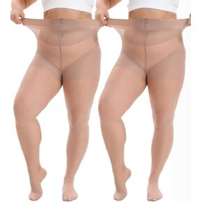 DUCMODA Plus Size Sheer Tights for Women, 20D Ultra Thin Control Top Pantyhose High Waist with Reinforced Toe