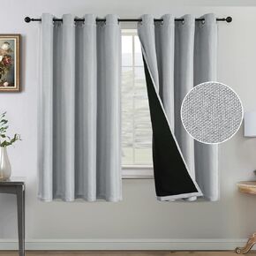 H.VERSAILTEX 100% Blackout Curtains for Bedroom Faux Linen Living Room Curtains Thermal Black Out Curtains 63 Inch Long Windows Curtains Drapes 2 Panel Grommet Curtains Heather Ivory, W52 x L63in