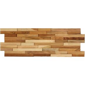 Bare Decor EZ-Wall Mosaic 3D Pattern with Stone Accents Tile in Solid Teak Wood Natural Finish, Set of 10
