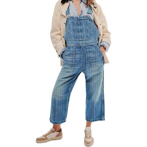 LifeShe Womens Overalls Denim Stretchy Adjustable Strap Jean Romper Baggy Straight Leg Jeans Bib Jumpsuits