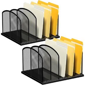 منظم ملفات المكتب، حامل ملفات مكتبي عمودي شبكي معدني، منظم ملفات من 5 أقسام للمكتب والمكتب المنزلي، عبوتين، أسود in Kuwait
