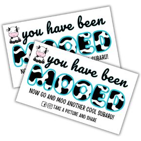Moo Moo Subaroo You Have Been Mooed Card Tags | 50 Pack Moo Moo Cards Attach to Cow Ducks, Can Cozies, Rubber Cow Moo Moo Bracelets SUV Car Game