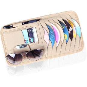 Car Cd Holder, Large Sun Visor Organizer Pocket for Car, Car DVD Vehicle Visor Case with 8 Sleeves, 1 Pen Holder, 3 Card Holder, Universal for Most Car (Black)
