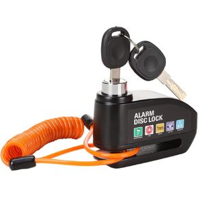Motorcycle Alarm Disc Brake Lock 110dB Alarm Sound Anti-Theft High Security Wheel Disc Lock Waterproof with 4ft Reminder Cable 7mm Lock Pin Universal for Motorbike Bike E-Bikes Scooter Black