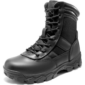 NORTIV 8 Men's Tactical Military Work Boots Side Zipper Outdoor Motorcycle Combat Boots 8 Inches 2.0