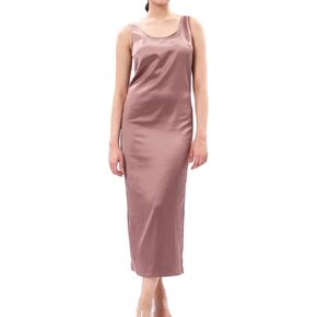 Womens Casual Round Neck Sleeveless Summer Sundresses Split Satin Maxi Dress Zip Back Tank Dresses