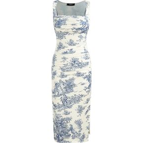 CIDER Toile de Jouy Ruched Split Maxi Dress