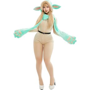 Women's Anime Cosplay Fuzzy Romper Pajamas Fluffy Backless Hooded Bodysuit Bodycon with Half Sleeves and Belt