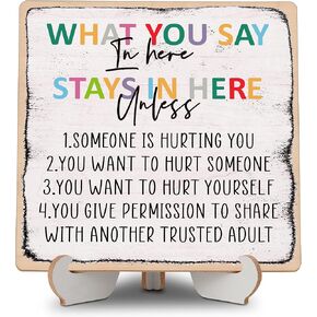 Therapy Office Decor for School Psychologist, What You Say In Here Stays In Here Wooden Plaque With Stand, Mental Health Gifts for Women Men Student Friends -e10