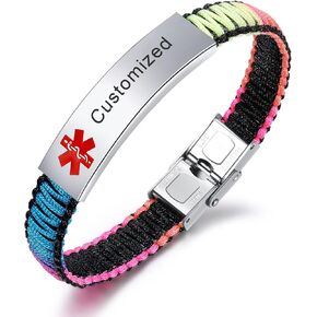Medical Alert Bracelet for Women | T1D T2D Diabetes Epilepsy Medical Alert ID Emergency Bracelet for Girls & Boys | Handmade Nylon Rope Braided Bracelets, Adjustable