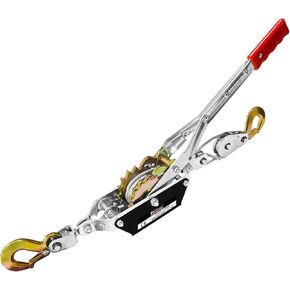 Come Along Winch 2T Pulling Capacity 7FT Steel Cable 2 Hooks Heavy Duty Ratchet Power Puller Tool with Dual Gears Hand Winch Cable Automotive Hoist Winch Puller