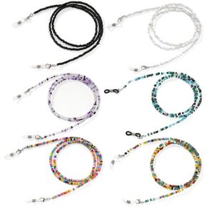 6PCS Beaded Eyeglasses Straps, Eyeglass Chains Around Neck, Glasses Holder Strap for Women, Acrylic Facemask Hanger Keeper, Sunglasses & Eyewear Accessories for Women
