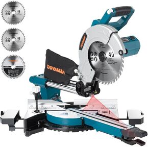 10in Sliding Miter Saw, Multi-use w/ 3 Blades, 15A Miter Saw, 4500/3200RPM, Ambidextrous Use, 0-45° Bevel Laser Cut, Max Cut 3.5x13.4in, 9 Positive Stops, for Cutting Wood, PVC or Soft Metal