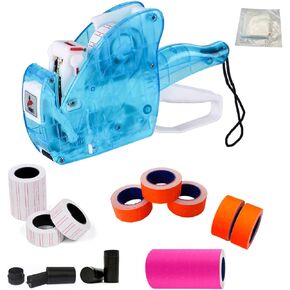 Price Gun Labeler,1 Line 8-Digit Pricing Stickers Machine w/ 2500 Red 2500 Orange 2800 White Labels 3 Ink Rolls,Date Code Tagging Maker for Retail Garage Sale,Label Tag Applicator
