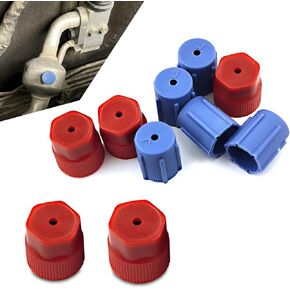 10 PCS Car A/C Caps, AC System Charging Port Caps, Car Air Conditioner Repair Parts, Universal for Most Cars (Blue & Red)