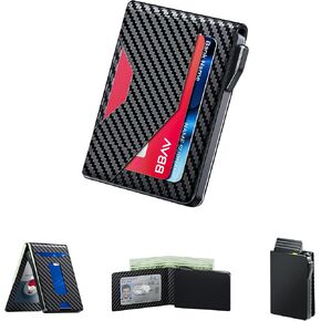 Wallet for Men - Slim Leather Mens Wallet with Cash Slot, Pop-up Card Slot, Credit Card Slot - RFID Blocking Wallet Front Pocket with ID Window (Carbon Fiber Black)
