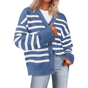 PRETTYGARDEN Women's Long Sleeve Striped Open Front Cardigan Sweaters Button Down Knit Lady Jackets 2024 Fall Outfits