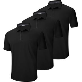 3 Pack Mens Polo Shirt Quick-Dry Short Sleeve Athletic Top Moisture Wicking Performance Dry Fit Golf Tennis T-Shirt