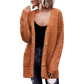Zeagoo Womens 2024 Long Sleeve Chunky Cable Knit Fall Cardigans Sweaters Button Down Open Front Outerwear with Pockets