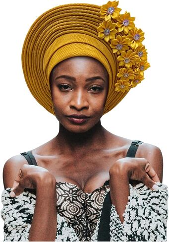 Handmade Nigerian Gele Headties Floral Hats Women Head Wrap Beaded Lace Hand Made African Headtie Hats for Party in Saudi Arabia