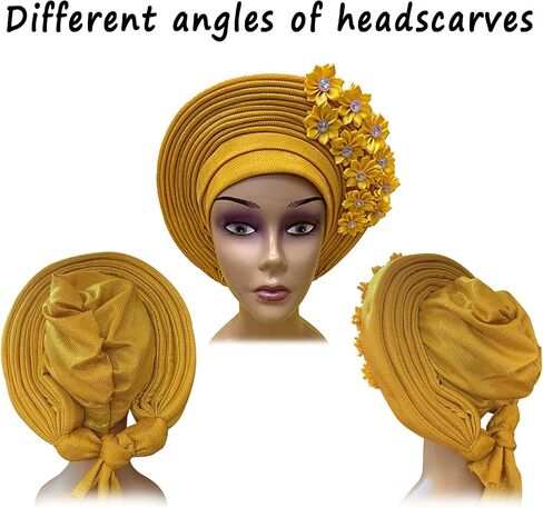 Handmade Nigerian Gele Headties Floral Hats Women Head Wrap Beaded Lace Hand Made African Headtie Hats for Party in Saudi Arabia