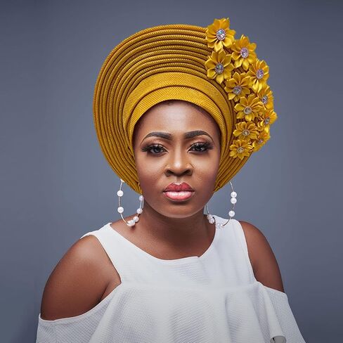 Handmade Nigerian Gele Headties Floral Hats Women Head Wrap Beaded Lace Hand Made African Headtie Hats for Party in Saudi Arabia