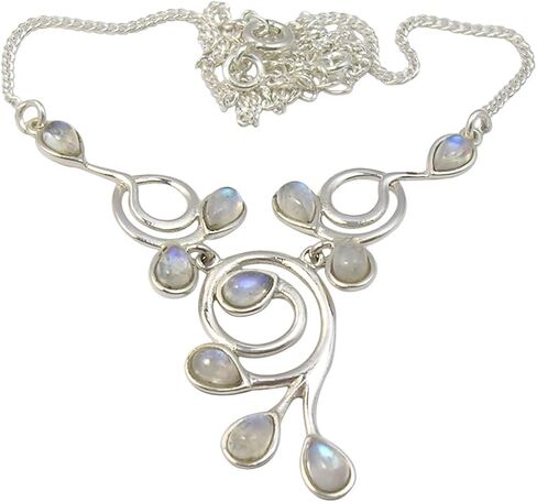 Sterling Silver Genuine Blue Rainbow Moonstone Necklace 16.8" 9.6 Grams in Saudi Arabia