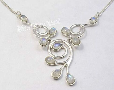 Sterling Silver Genuine Blue Rainbow Moonstone Necklace 16.8" 9.6 Grams in Saudi Arabia