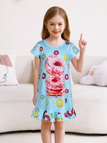 WonderBabe Girls Nightgowns Short Sleeve Nightdress Unicorn Cat Pajamas Toddler Nightgown Sleepwear Night Gowns for Kids in Kuwait