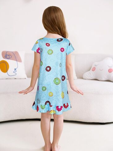 WonderBabe Girls Nightgowns Short Sleeve Nightdress Unicorn Cat Pajamas Toddler Nightgown Sleepwear Night Gowns for Kids in Kuwait