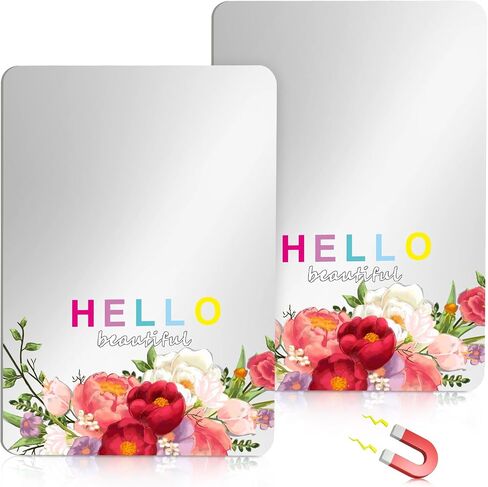 2 Pcs Magnetic Locker Mirror Hello Beautiful Locker Decor 5" x 7" Floral Acrylic Mirrors Shatterproof Locker Accessories for Girls and Boys School Office Cubicle Shelf Bathroom Refrigerator in Saudi Arabia