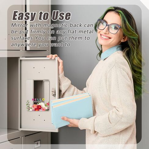 2 Pcs Magnetic Locker Mirror Hello Beautiful Locker Decor 5" x 7" Floral Acrylic Mirrors Shatterproof Locker Accessories for Girls and Boys School Office Cubicle Shelf Bathroom Refrigerator in Saudi Arabia