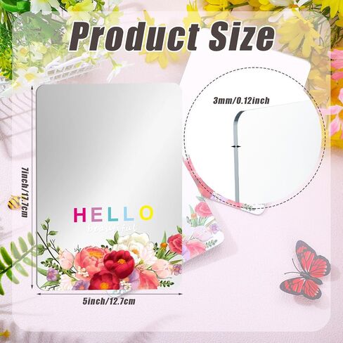 2 Pcs Magnetic Locker Mirror Hello Beautiful Locker Decor 5" x 7" Floral Acrylic Mirrors Shatterproof Locker Accessories for Girls and Boys School Office Cubicle Shelf Bathroom Refrigerator in Saudi Arabia