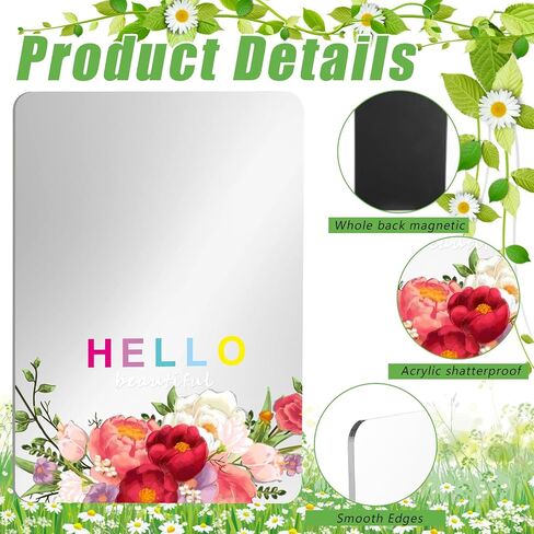 2 Pcs Magnetic Locker Mirror Hello Beautiful Locker Decor 5" x 7" Floral Acrylic Mirrors Shatterproof Locker Accessories for Girls and Boys School Office Cubicle Shelf Bathroom Refrigerator in Saudi Arabia