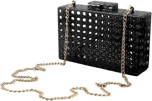 Women Acrylic Handbag Rattan Woven Pattern Square Box Crossbody Handbag Shoulder Bag Chain Purse in Saudi Arabia