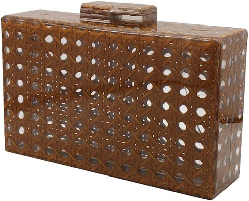 Women Acrylic Handbag Rattan Woven Pattern Square Box Crossbody Handbag Shoulder Bag Chain Purse in Saudi Arabia