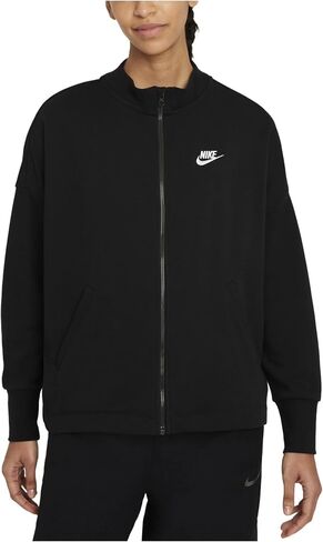 Nike Womens Black Stretch Pocketed Zippered Cuffed Ribbed Relaxed Fit Long Sleeve Mock Neck Zip Up Jacket S in Saudi Arabia