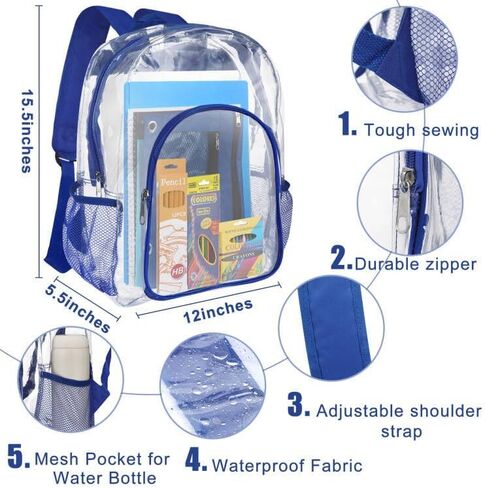 65 Pieces Back to School Supplies with15 inch Clear Backpack for Kid, Elementary School Supply Kit Essential Bundle Bulk School Stationery Set for School Classroom Students Girl Boy in Saudi Arabia