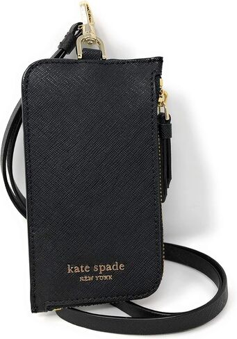 Kate Spade New York حافظة بطاقات جلد سافيانو L-Zip Saffiano باللون الأسود، مقاس كبير in Kuwait