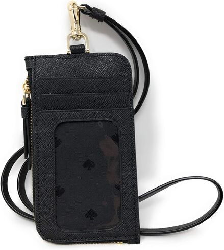 Kate Spade New York حافظة بطاقات جلد سافيانو L-Zip Saffiano باللون الأسود، مقاس كبير in Kuwait