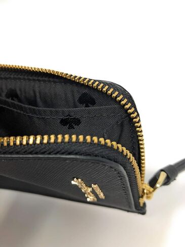 Kate Spade New York حافظة بطاقات جلد سافيانو L-Zip Saffiano باللون الأسود، مقاس كبير in Kuwait