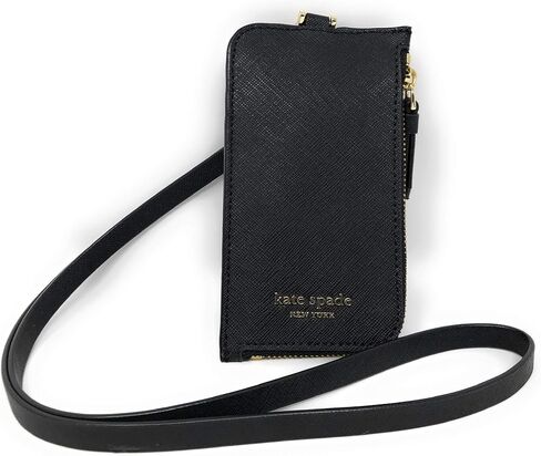 Kate Spade New York حافظة بطاقات جلد سافيانو L-Zip Saffiano باللون الأسود، مقاس كبير in Kuwait