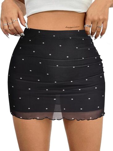 Avanova Women Mesh Bodycon Mini Skirt High Waist Ruched Summer Short Skirt in Saudi Arabia