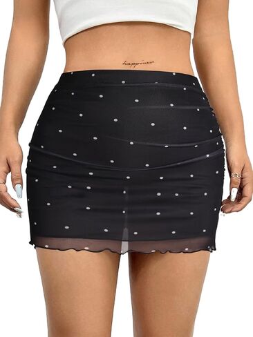 Avanova Women Mesh Bodycon Mini Skirt High Waist Ruched Summer Short Skirt in Saudi Arabia