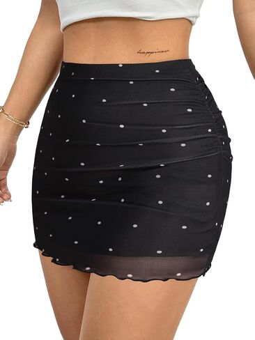 Avanova Women Mesh Bodycon Mini Skirt High Waist Ruched Summer Short Skirt in Saudi Arabia